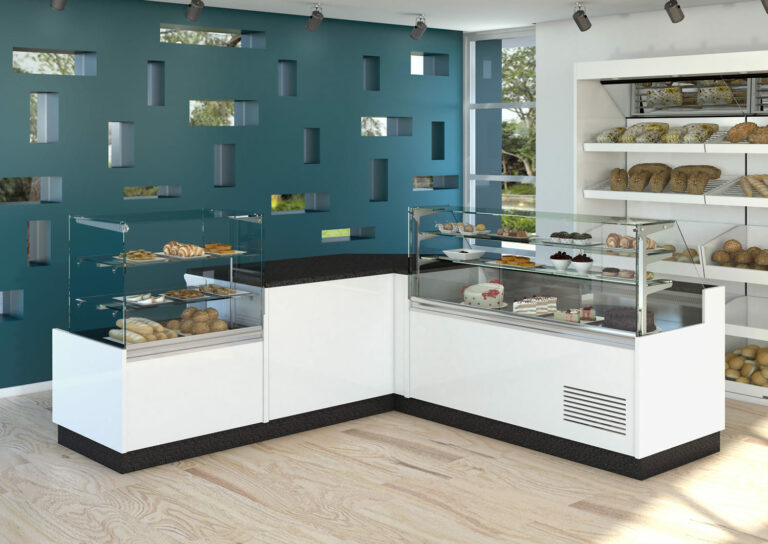 vitrine service arrière bayal dans une boulangerie patisserie